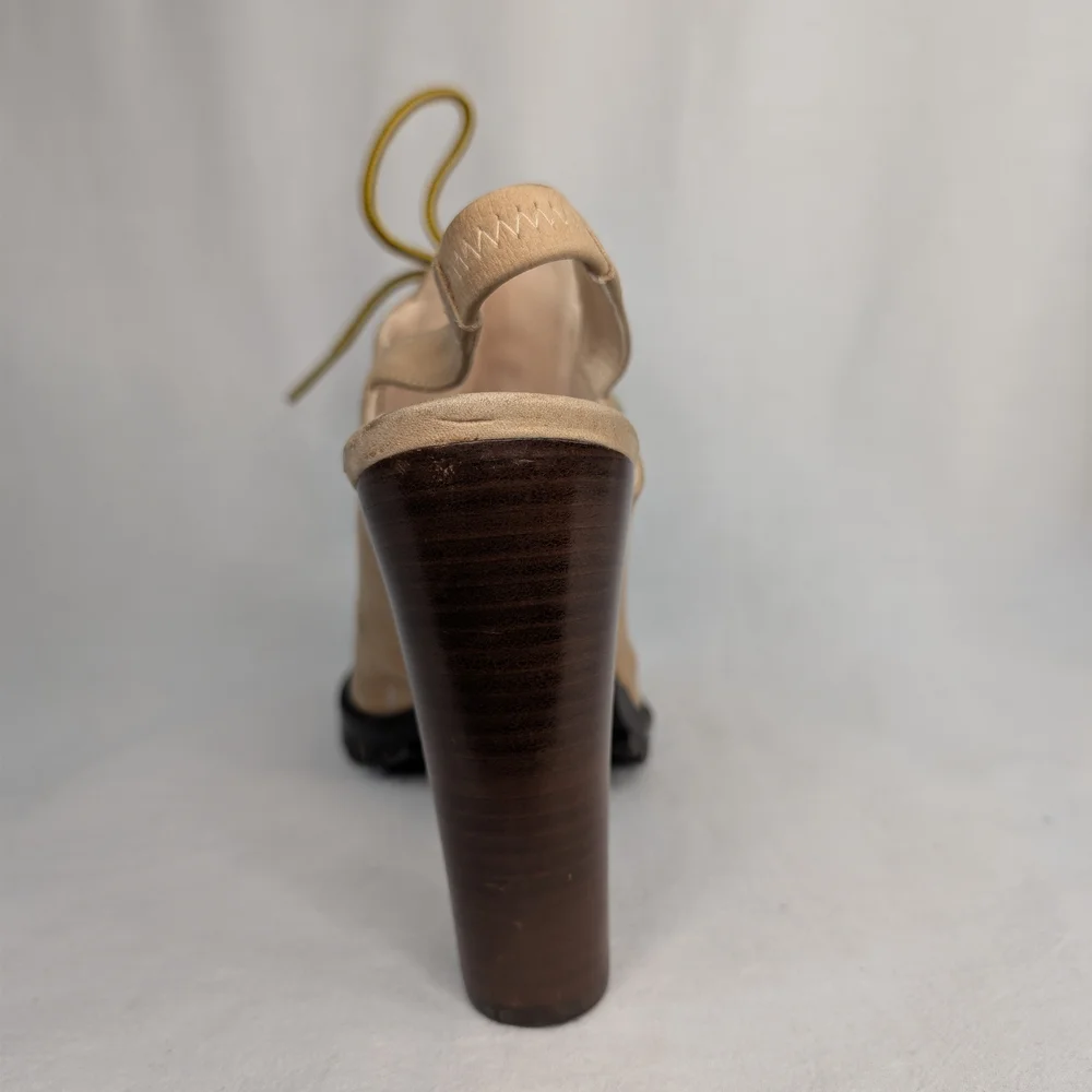 Jenni Kayne Tan Suede Lace Up Slingback Heels Lug Sole Made in Italy Size 40